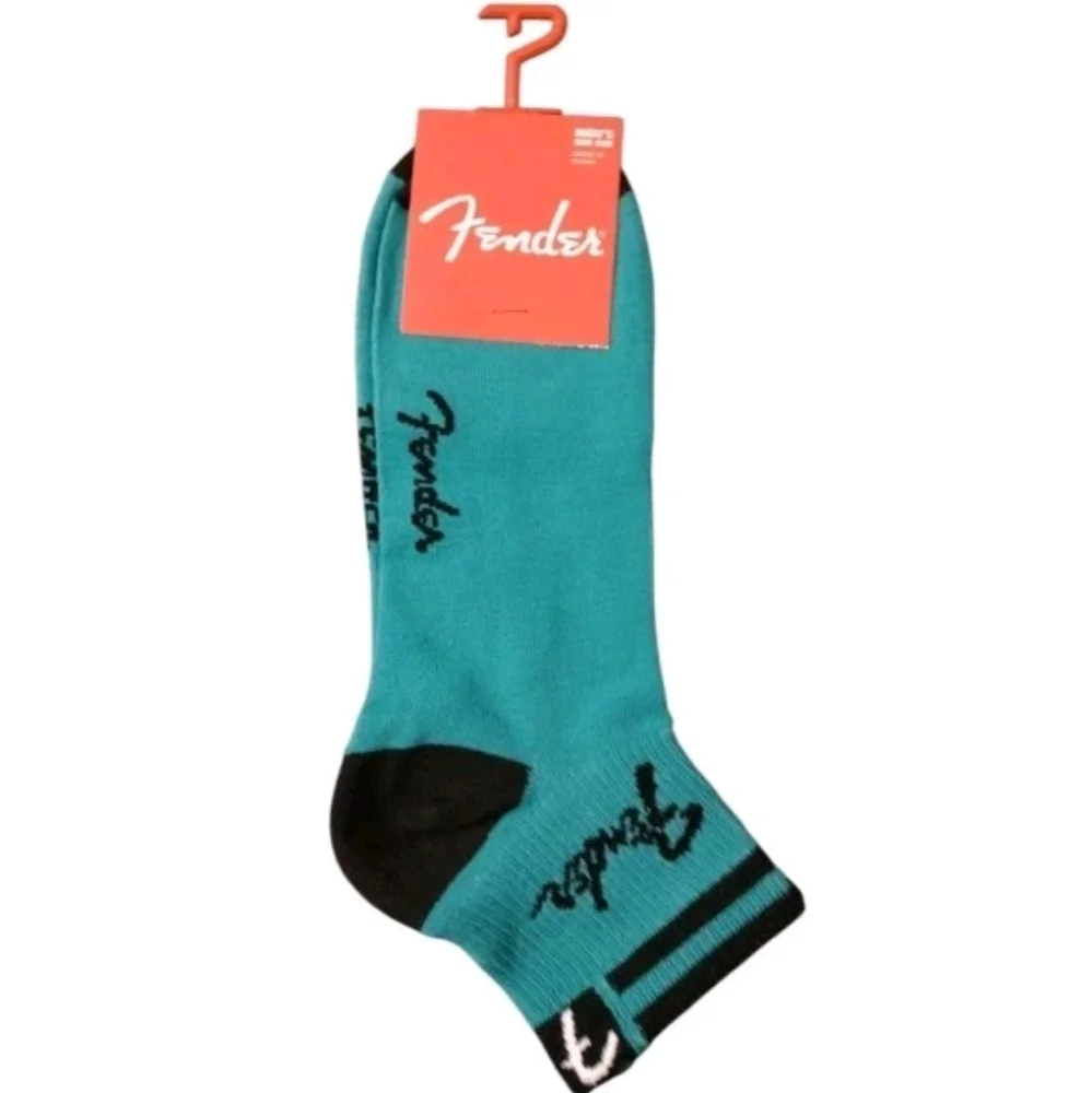 2 Pair Fender Guitar Men's Gold and Black Striped and Teal Socks